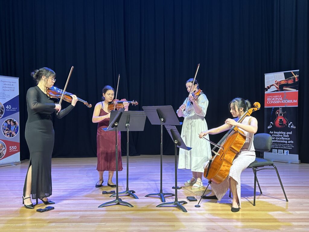 Amiti String Quartet perform on stage at Coffs Harbour Regional Conservatorium.