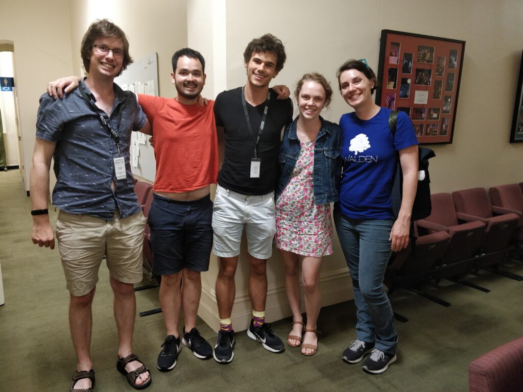 Melody Eötvös, composition tutor at AYO National Music Camp 2019, pictured with the four composition participants.