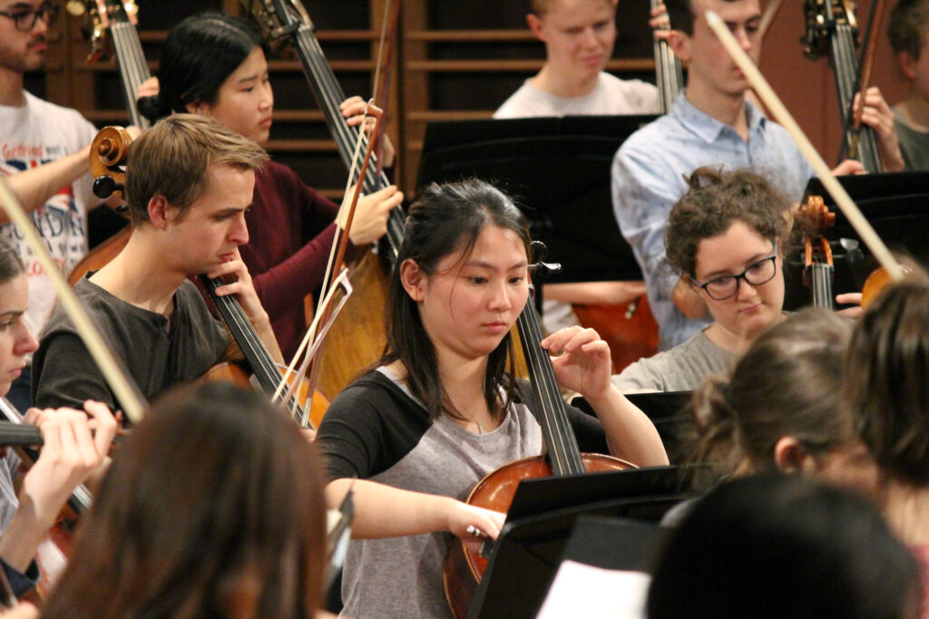 Cello section of the Australian Youth Orchestra rehearse in Sydney ahead of the July 2018 performance.