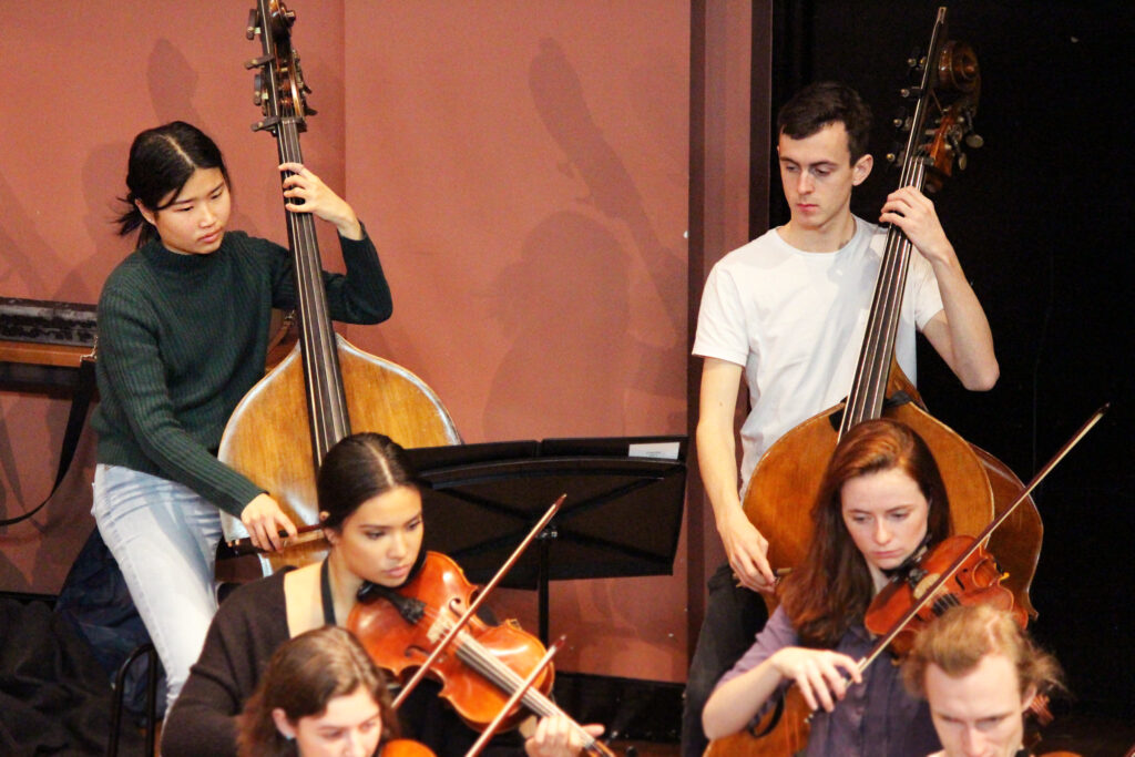 Double bassists of the Australian Youth Orchestra during a string sectional in 2018.