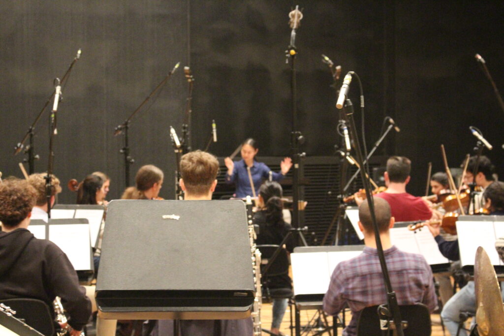 Momentum Ensemble musicians record fanfares for the Artology Fanfare Competition at Trackdown Studios in 2018.