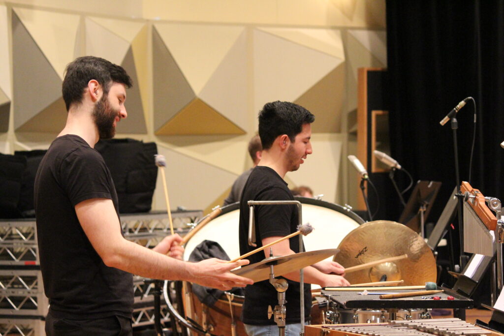 Momentum Ensemble musicians record fanfares for the Artology Fanfare Competition at Trackdown Studios in 2018.