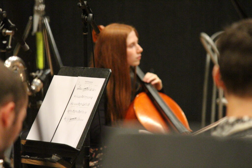 Momentum Ensemble musicians record fanfares for the Artology Fanfare Competition at Trackdown Studios in 2018.