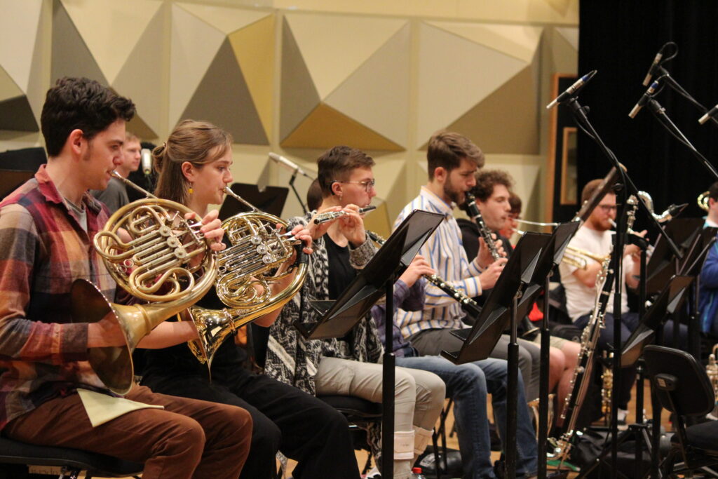 Momentum Ensemble musicians record fanfares for the Artology Fanfare Competition at Trackdown Studios in 2018.