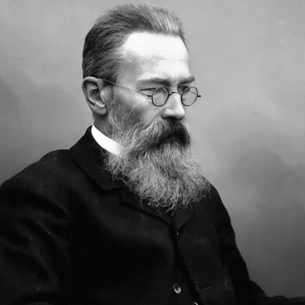 Black and white photo of composer Rimsky-Korsakov