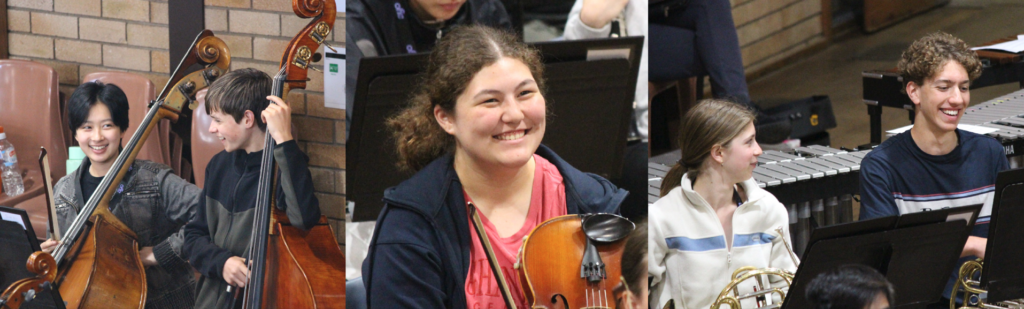 A collage of rehearsal and performance photos from AYO Young Symphonists 2023.